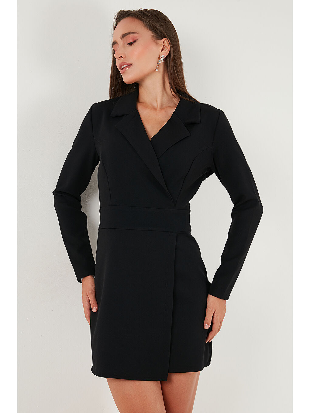 Siyah Regular Fit Mono Yaka Mini Boy Uzun Kollu Elbise 611EL749-2