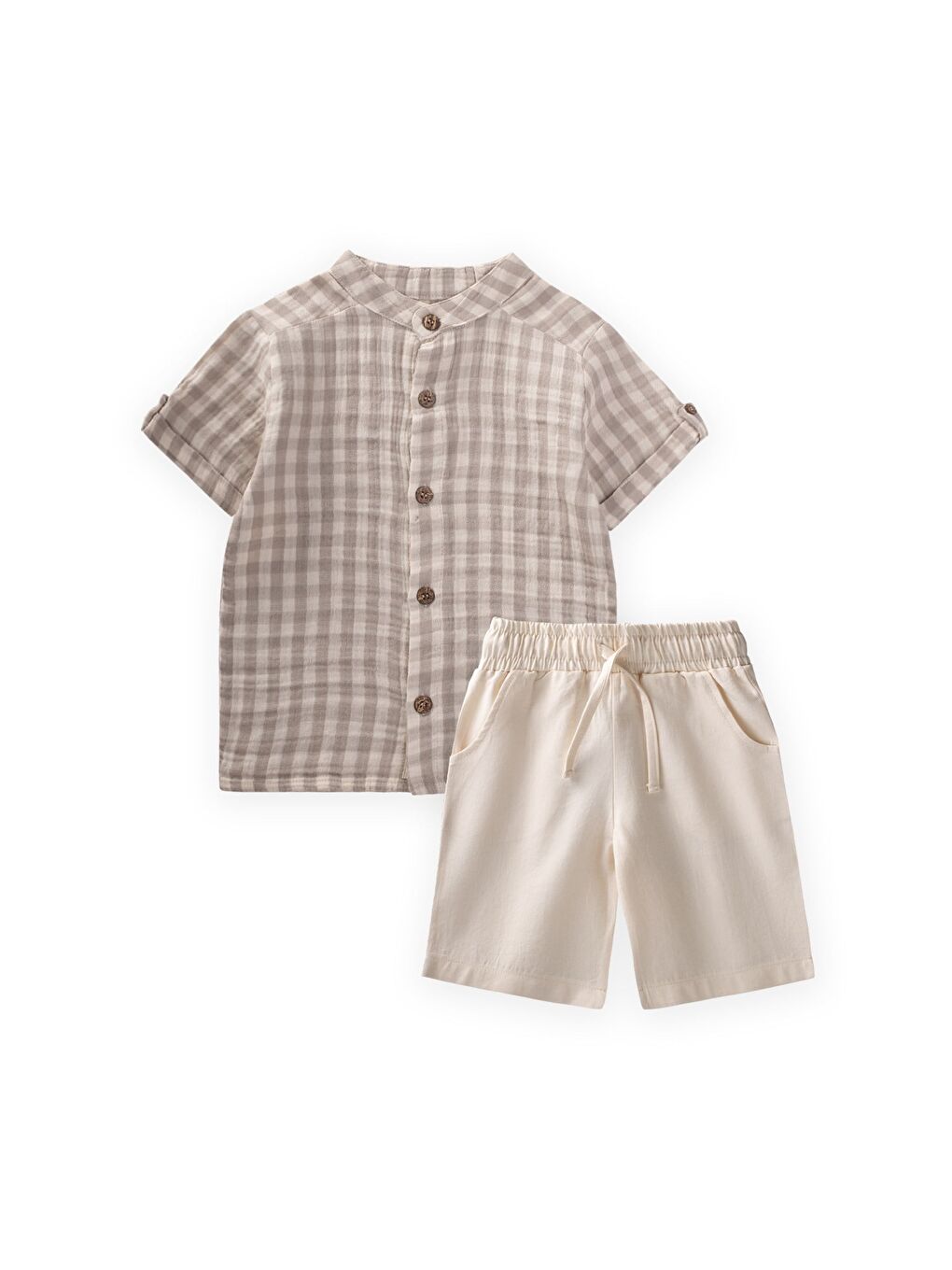 Bej Müslin Gömlek Takım 1-8 Yaş Vizon