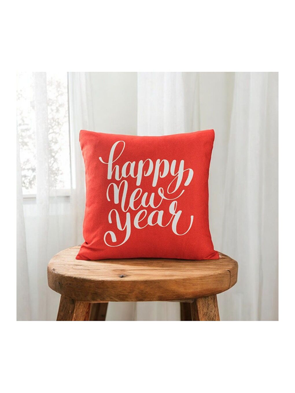 Yılbaşı Kırlent Kılıfı Kırmızı Beyaz Yeni Yıl Noel Mutlu Yıllar Happy New Year Yazılı 43x43
