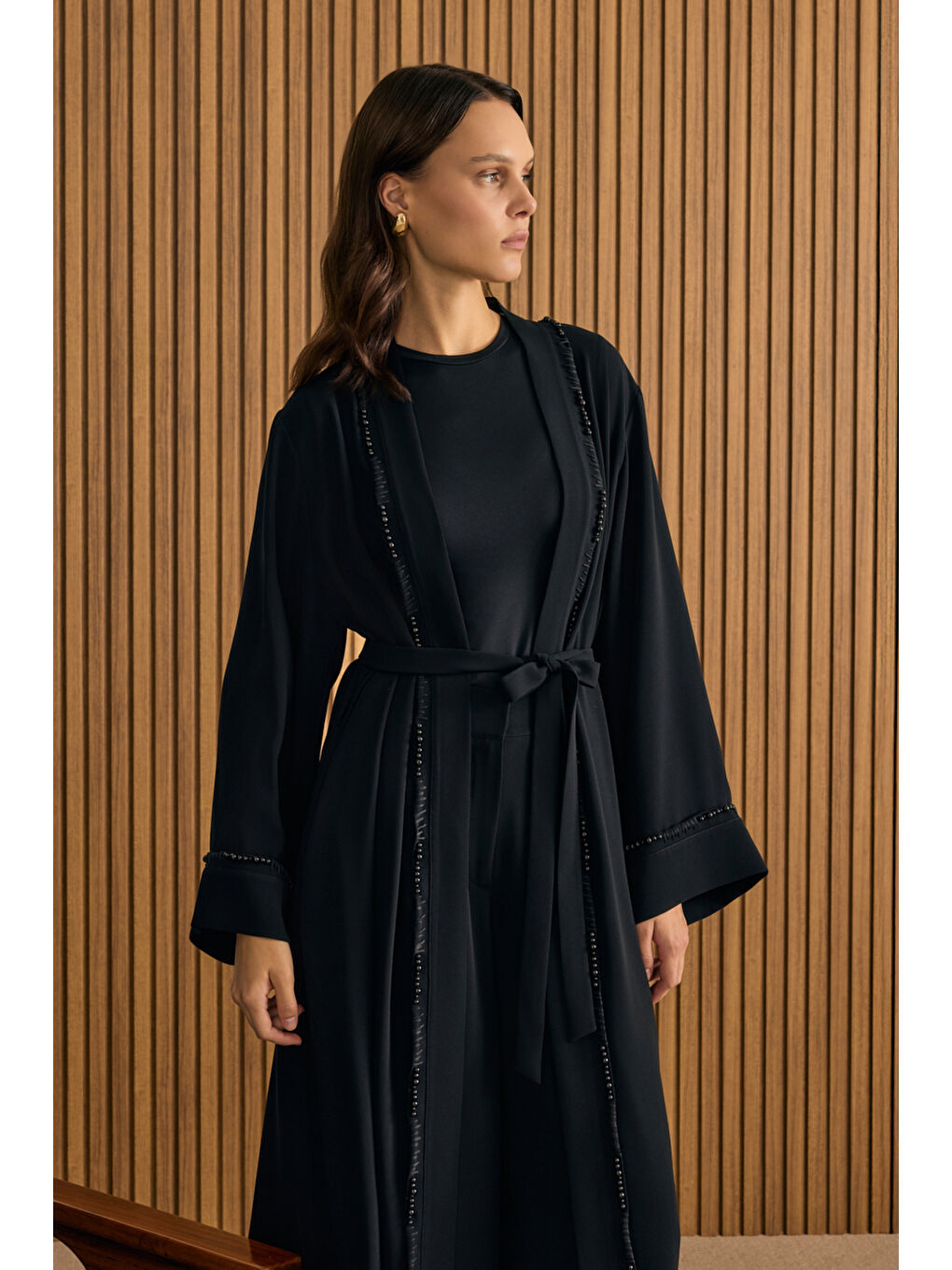 Siyah Boncuk Ve İp İşlemeli Kimono-2