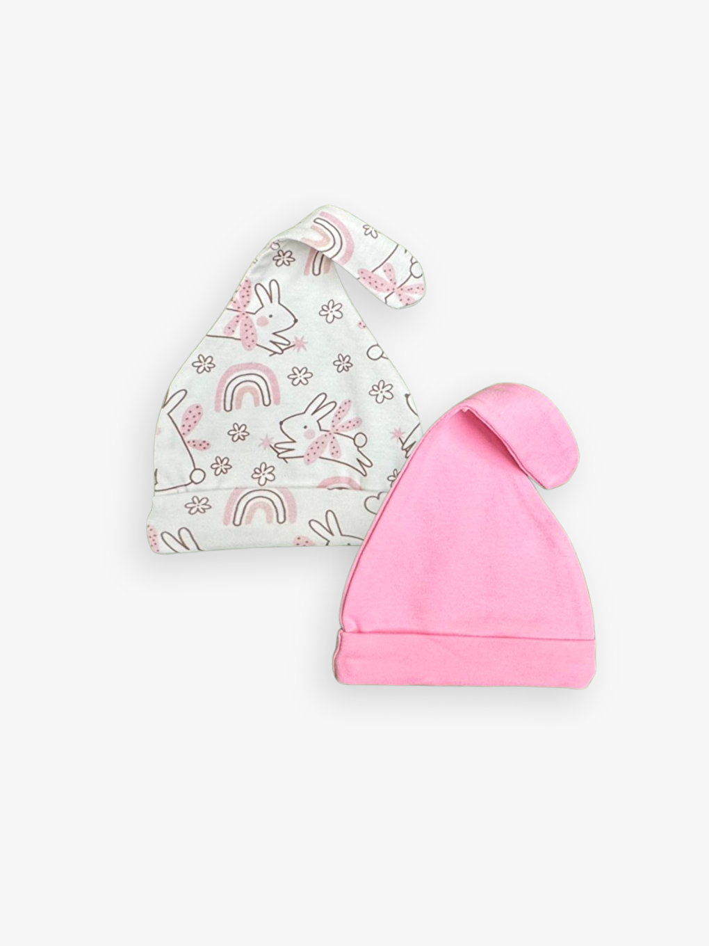 Pembe Baskılı Pamuklu Kız Bebek Şapka Eldiven ve Önlük 6'lı Takım-1