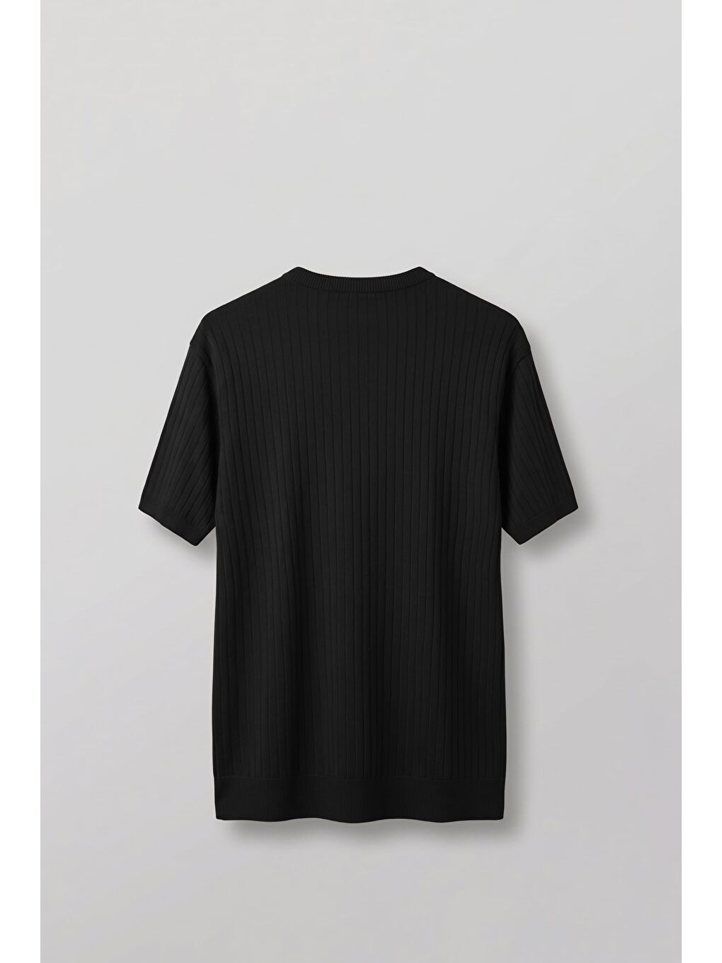 Erkek Regular Fit Fitilli Triko Bisiklet Yaka T-Shirt Siyah-1
