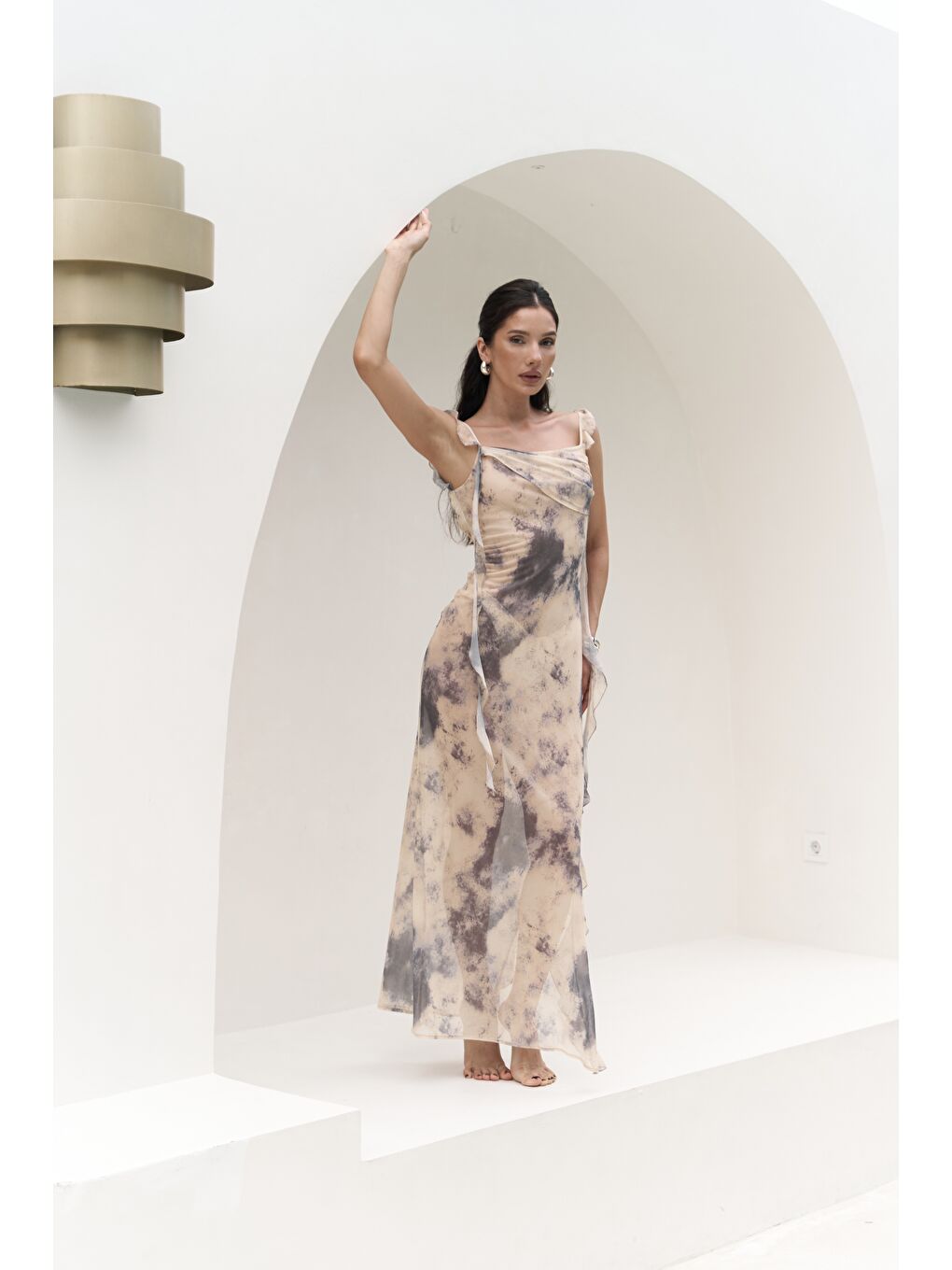 Magi Fırfır Detay Sarı Uzun Elbise-1