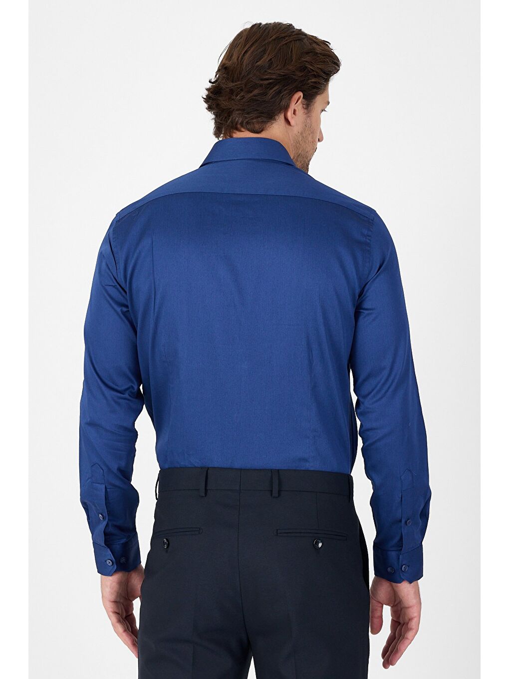 Lacivert Sert Yaka Düz Classic %100 Pamuk Slim Fit Gömlek 1004250324-2