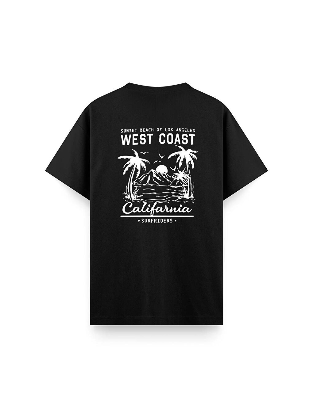 Siyah West Coast Surfriders California Baskılı Erkek Unisex Oversize Tişört Büyük Beden Tshirt