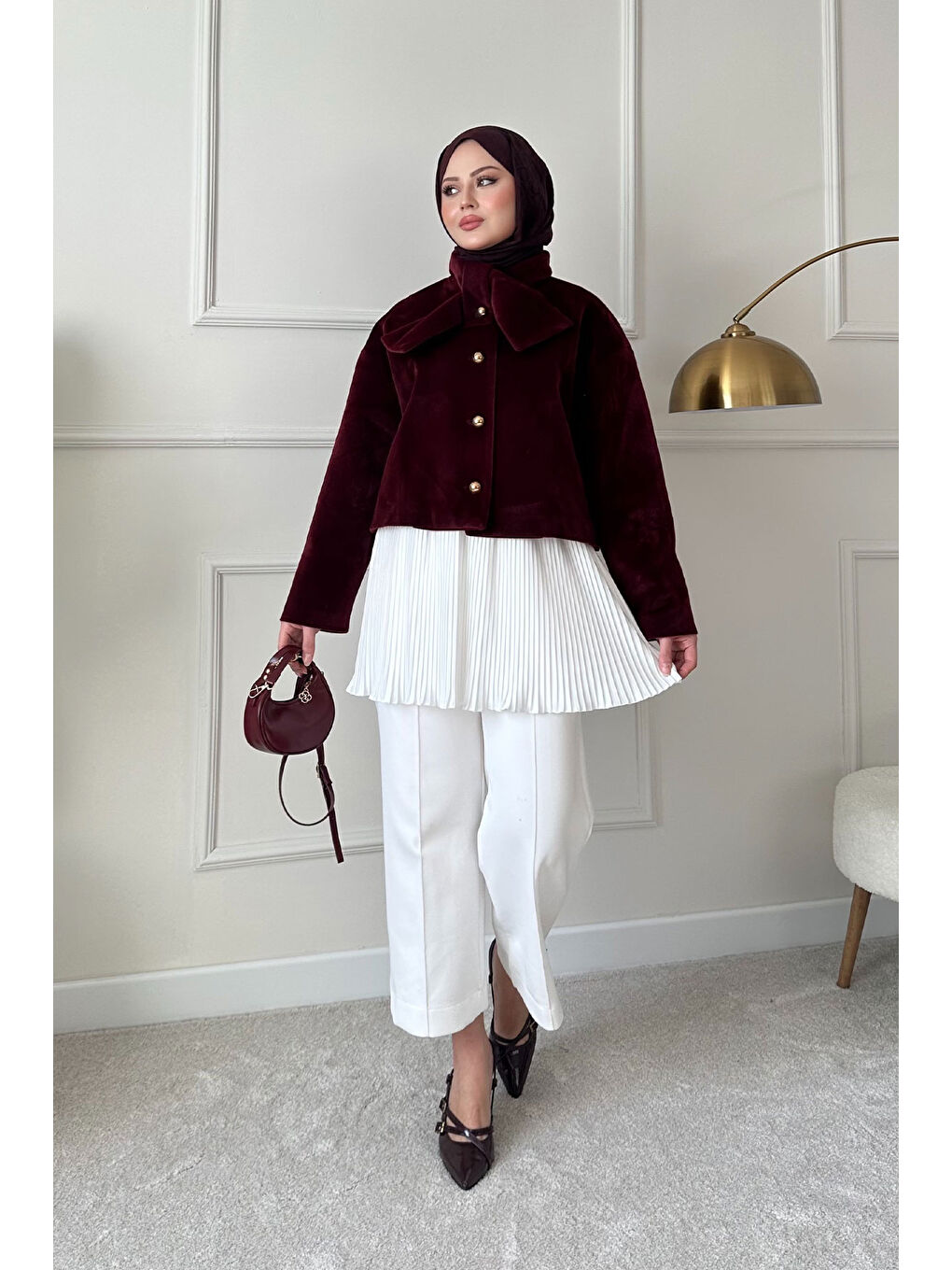 Kadın Beli Lastikli Piliseli İçlik Etek Beyaz-1