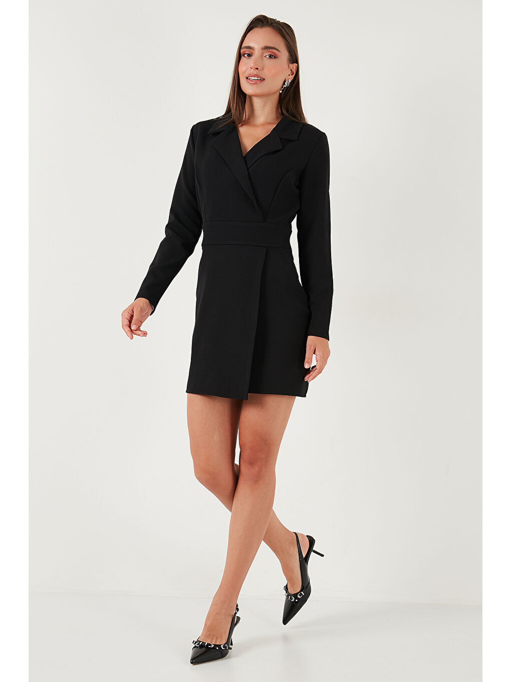 Siyah Regular Fit Mono Yaka Mini Boy Uzun Kollu Elbise 611EL749-3