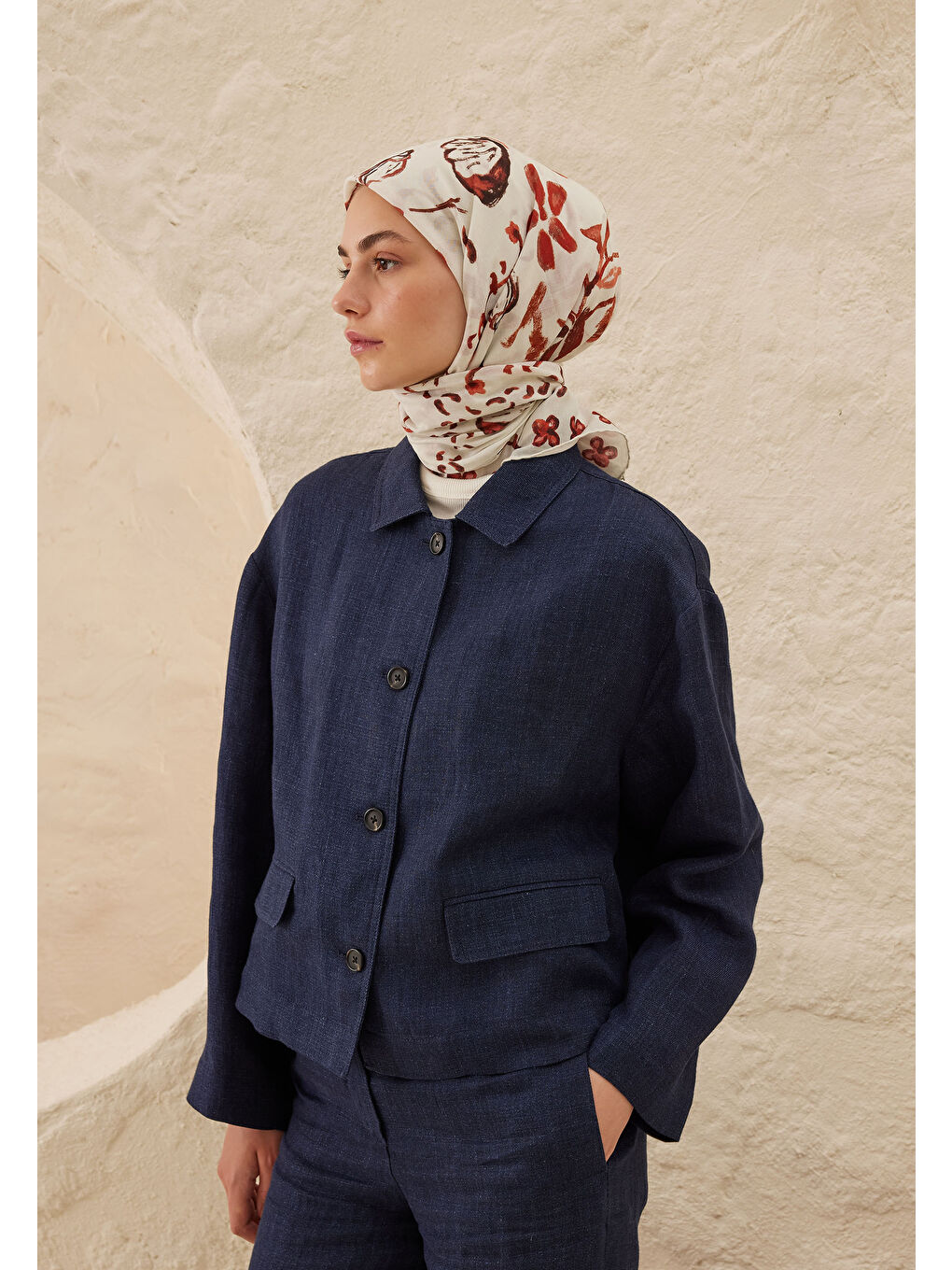 Kahverengi Amore Desen Pamuk Vual Eşarp Kızıl-2