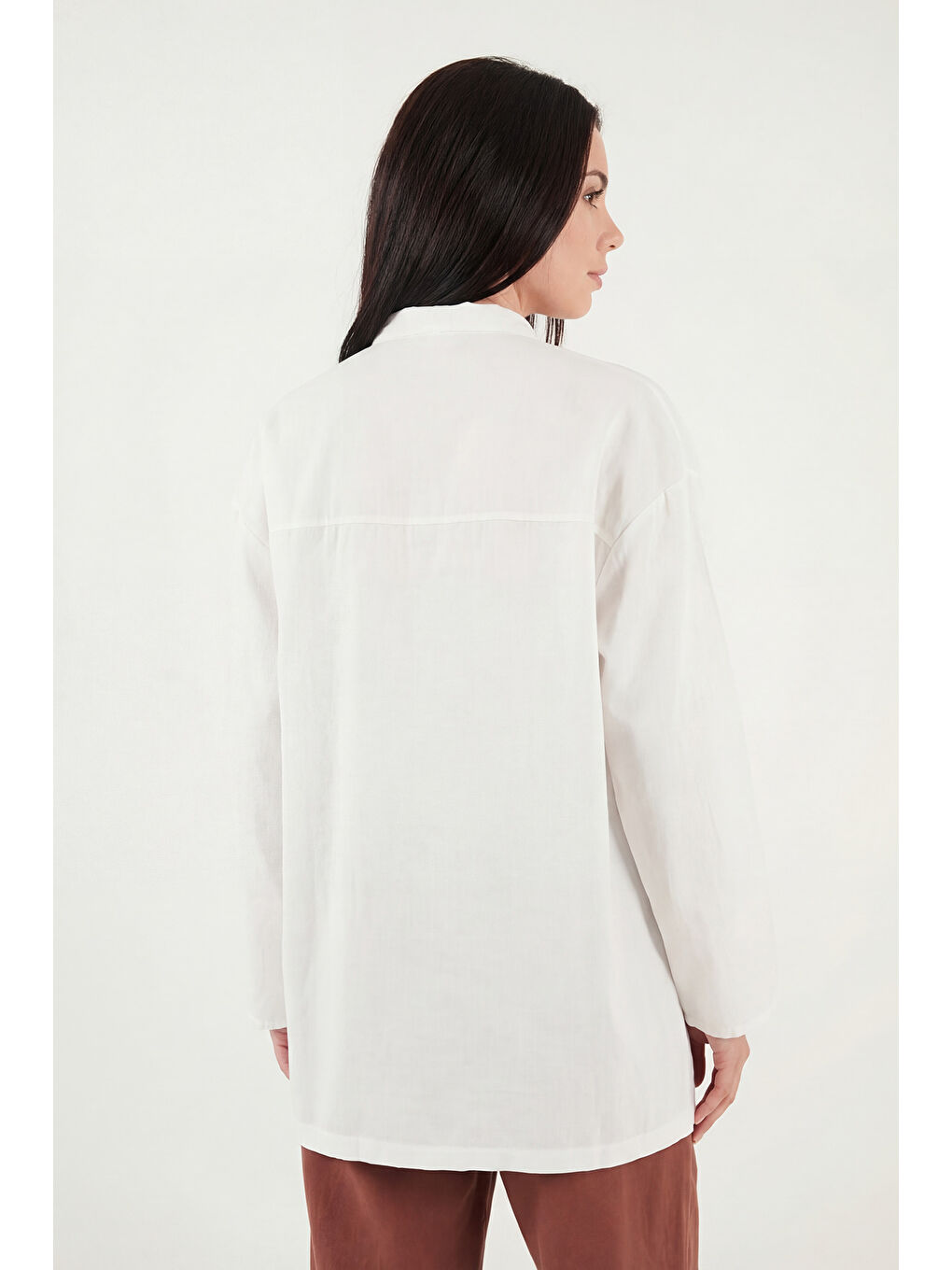 Beyaz Bağlamalı Hakim Yaka Pamuklu Rahat Bluz 6925480-5