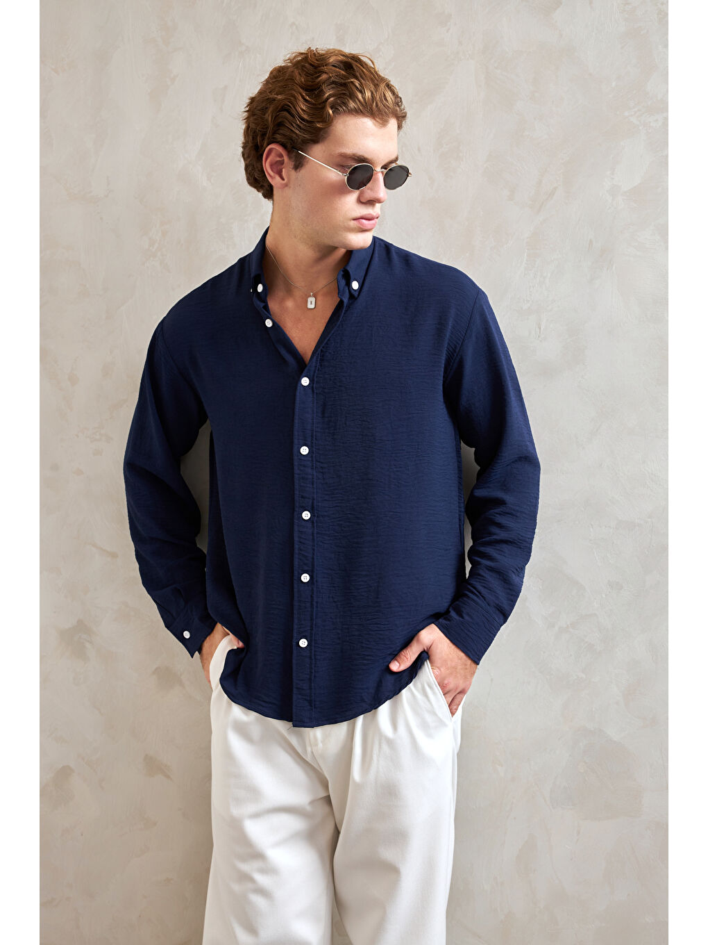 Lacivert Erkek Oversize Kesim Aerobin Gömlek