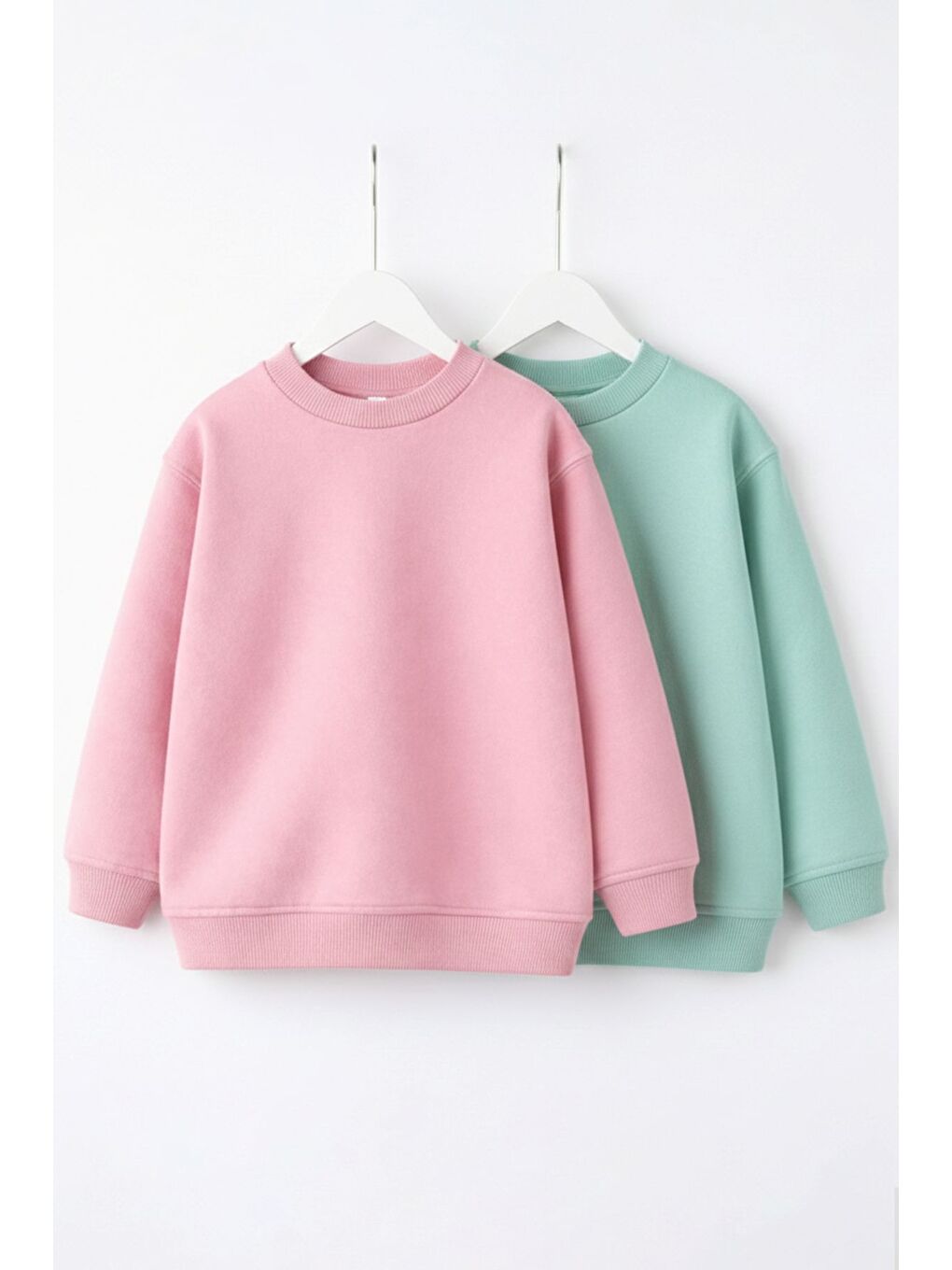 Pembe 2'Li Basic Şardonlu Çocuk Sweatshirt Su Yeşili - Pudra-1