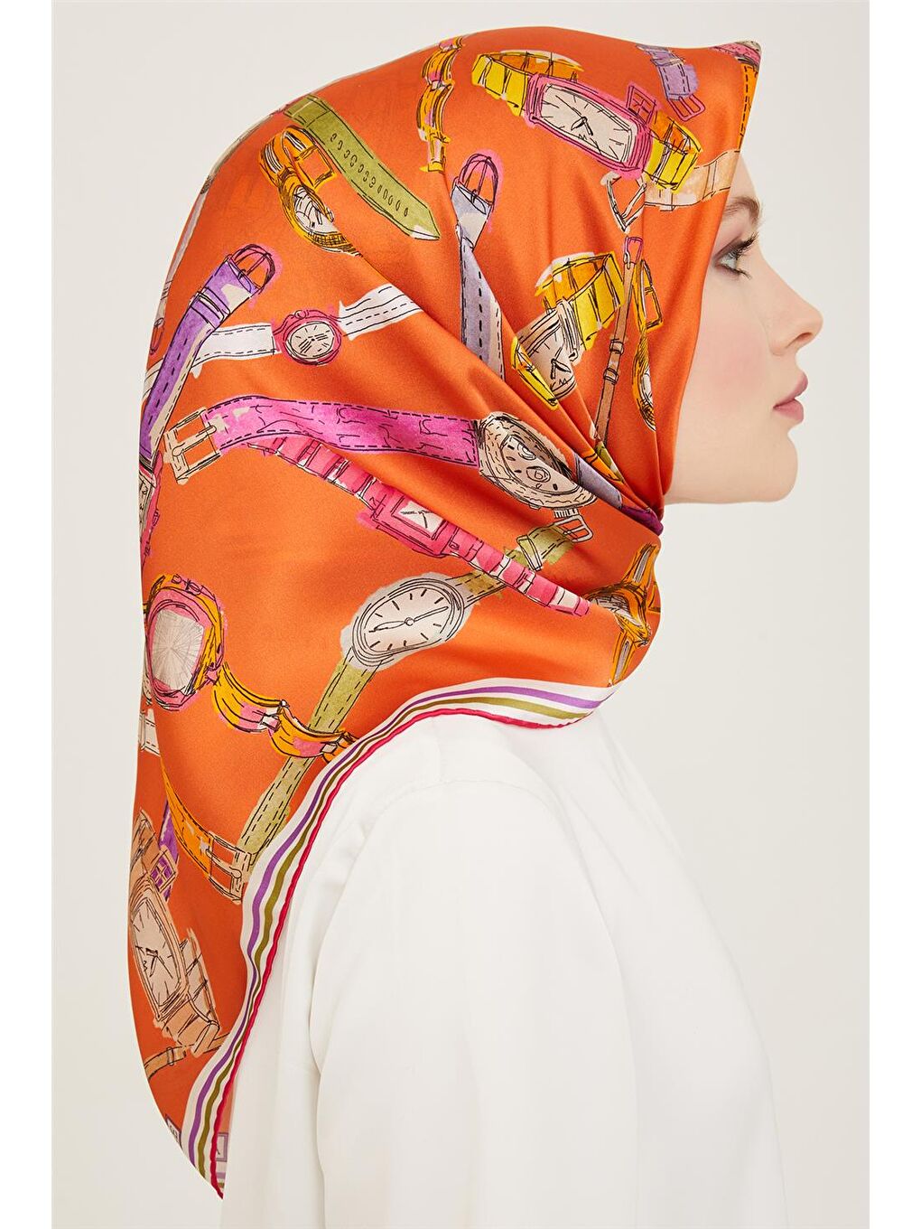 Karışık Obje Desenli Twill İpek Eşarp 24Ya9141 80 04-1