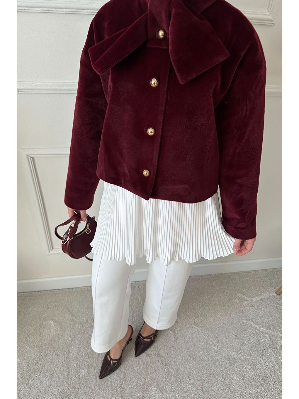 Kadın Beli Lastikli Piliseli İçlik Etek Beyaz-4