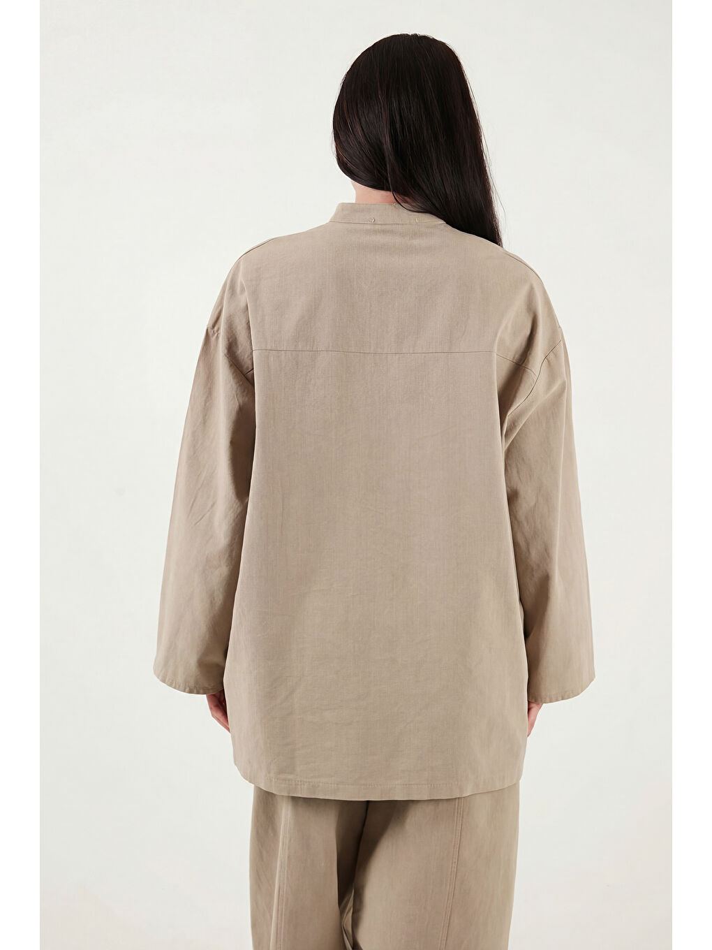 Bej Bağlamalı Hakim Yaka Pamuklu Rahat Bluz 6925480-6