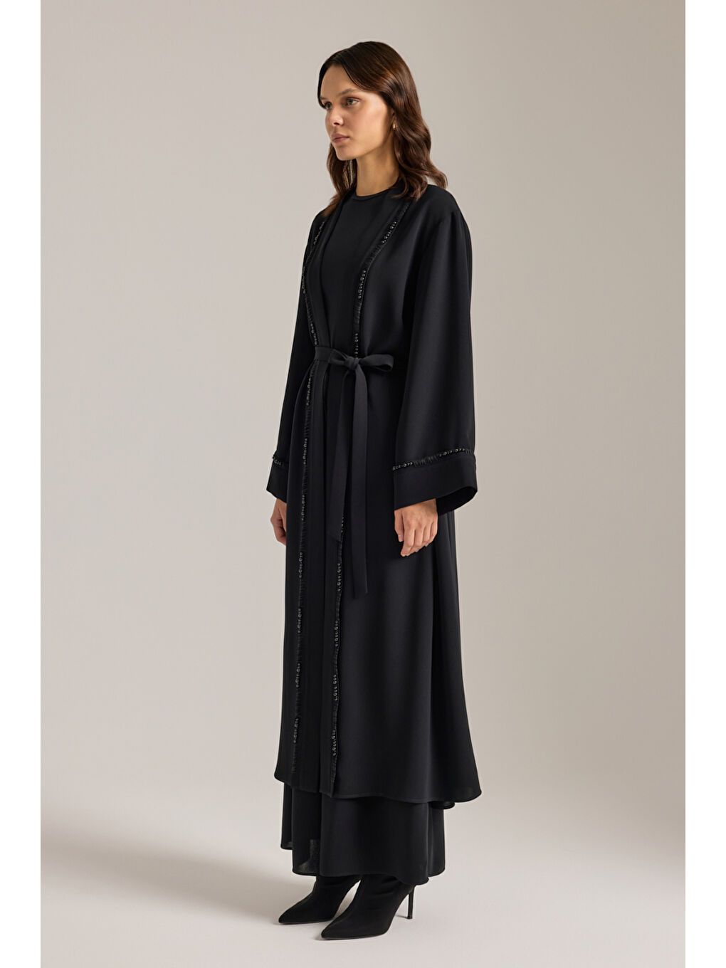 Siyah Boncuk Ve İp İşlemeli Kimono-5