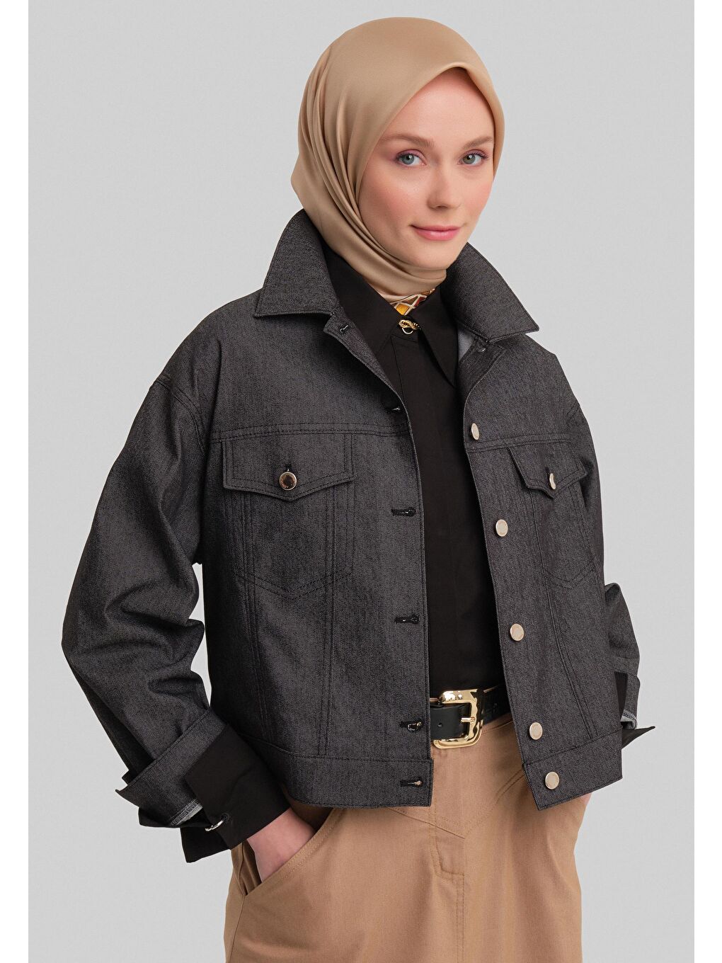 Kısa Denim Ceket 24Y5405 Siyah-2