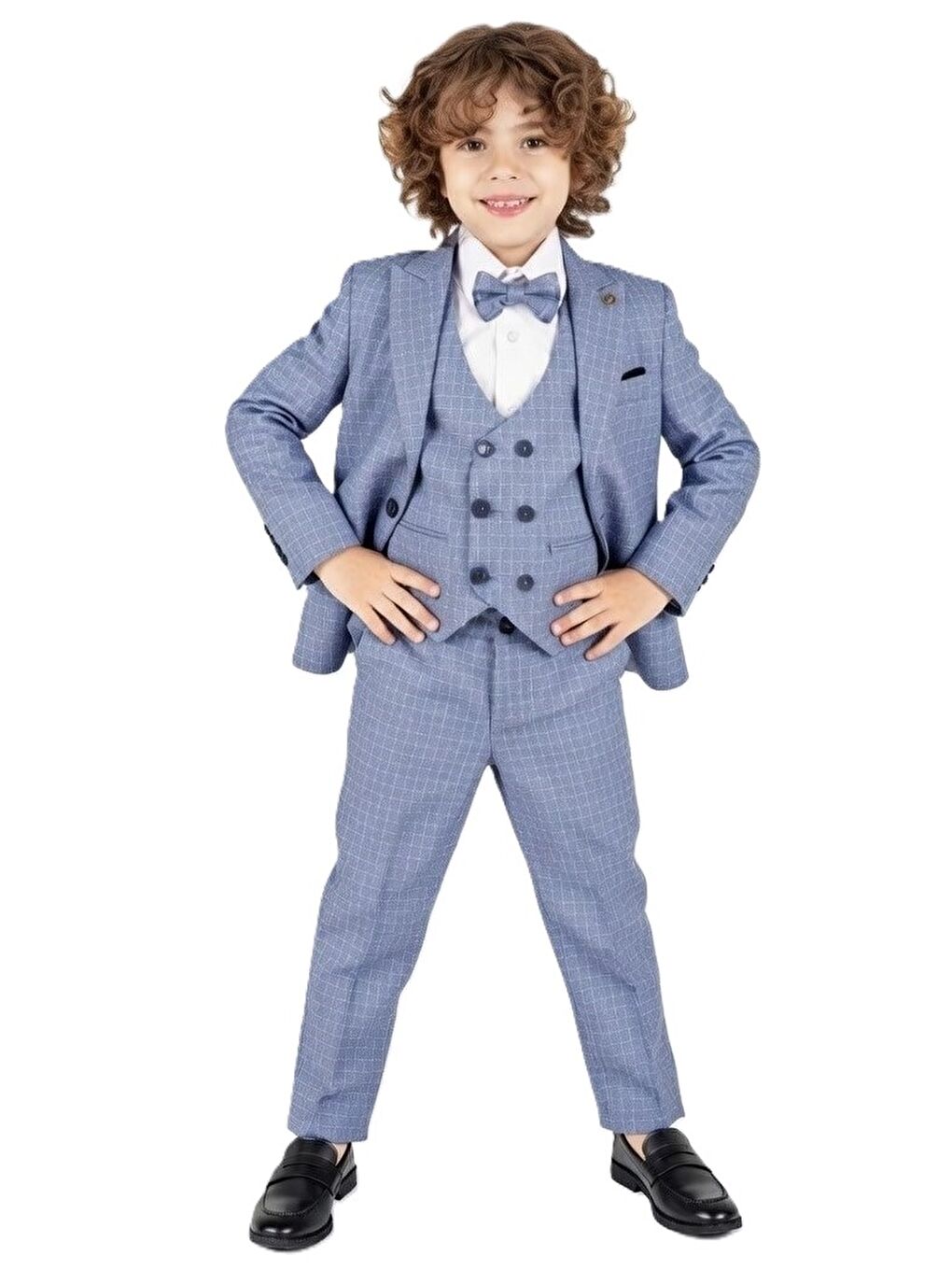 Mavi Kiryos Erkek Çocuk Kareli Takım Elbise M00806-1
