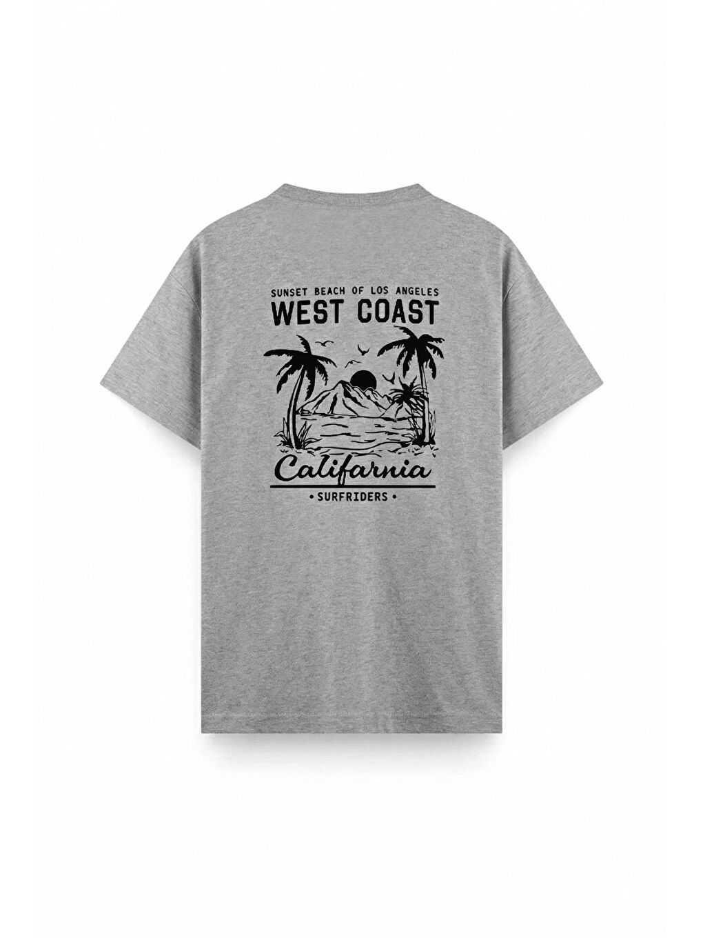 Gri West Coast Surfriders California Baskılı Erkek Unisex  Tişört Büyük Beden Tshirt-20600