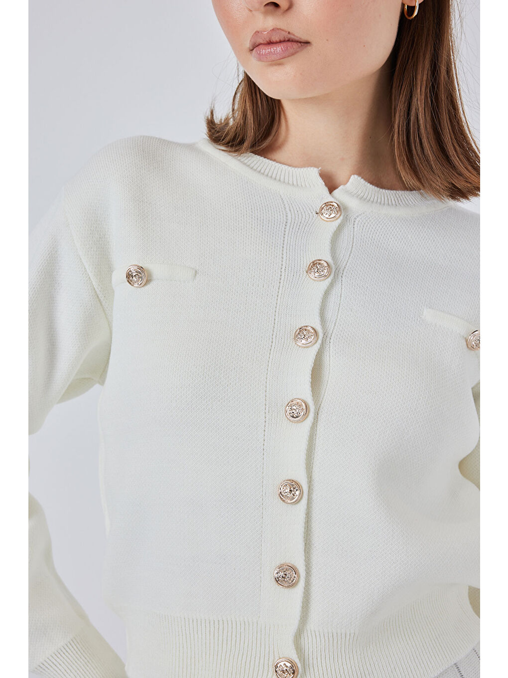 Kadın Triko Hırka Etek İkili Takım 15942 - Ekru-4