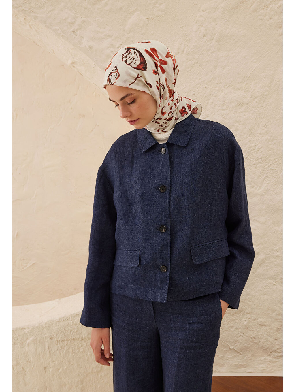 Kahverengi Amore Desen Pamuk Vual Eşarp Kızıl-3