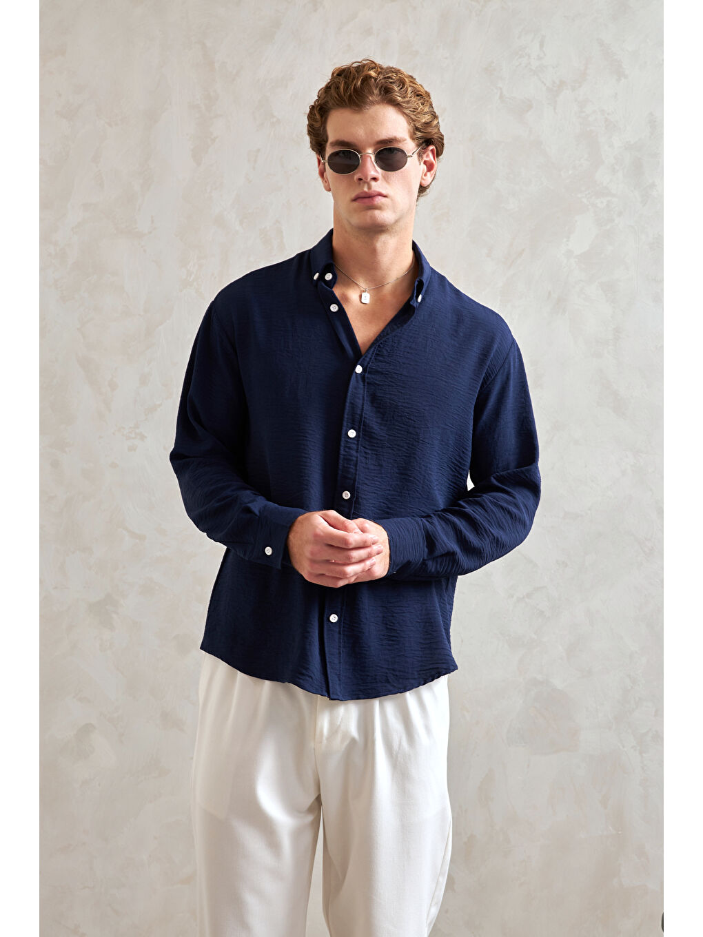 Lacivert Erkek Oversize Kesim Aerobin Gömlek-2