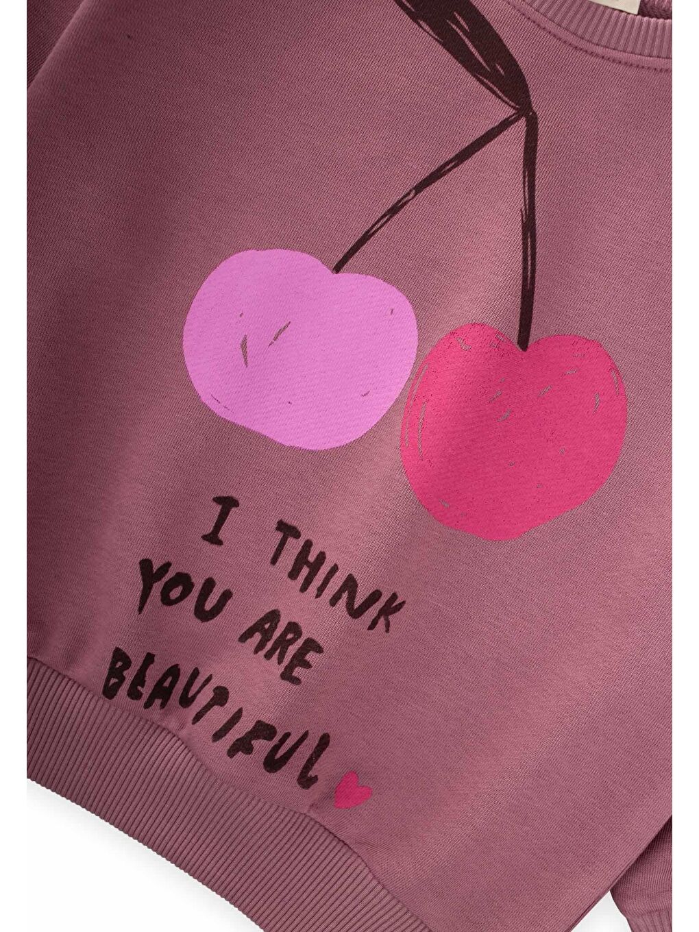 Pembe Kiraz Baskılı Sweatshirt Takım 2-10 Yaş Gül Kurusu-2