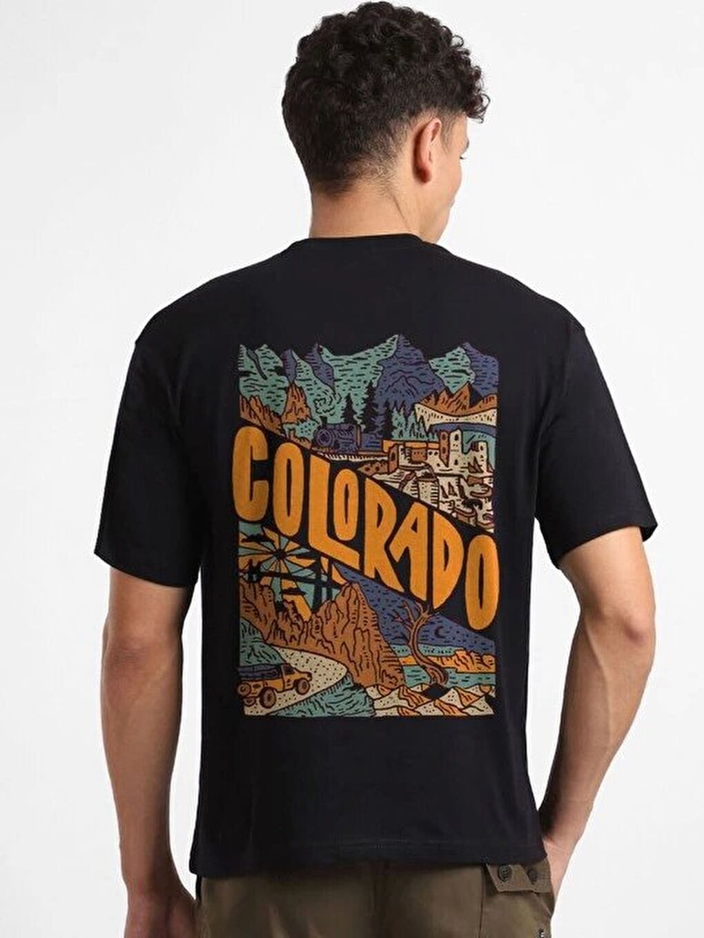 Erkek Baskılı Oversize T-shirt - Siyah-1