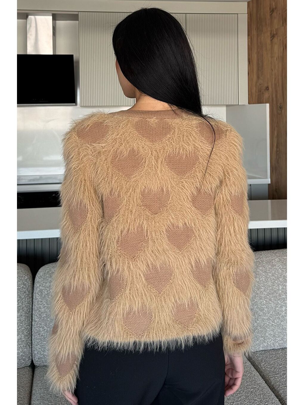 Ekru Kadın Ön Düğmeli Sakallı Triko Ceket (s-m-l Uyumludur)-3