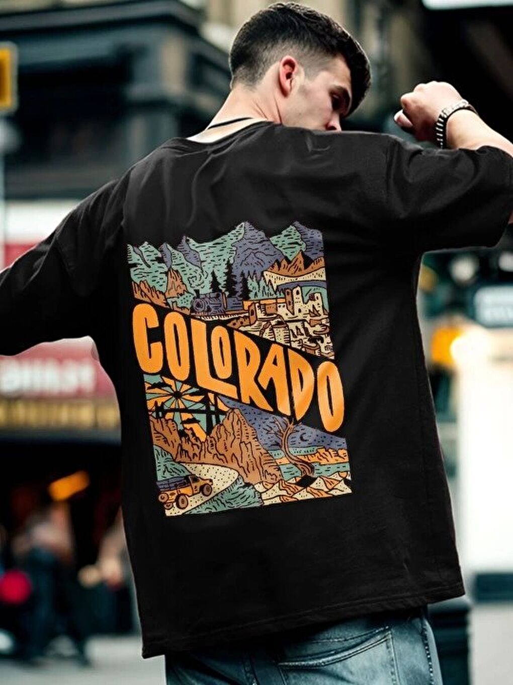 Erkek Baskılı Oversize T-shirt - Siyah-3