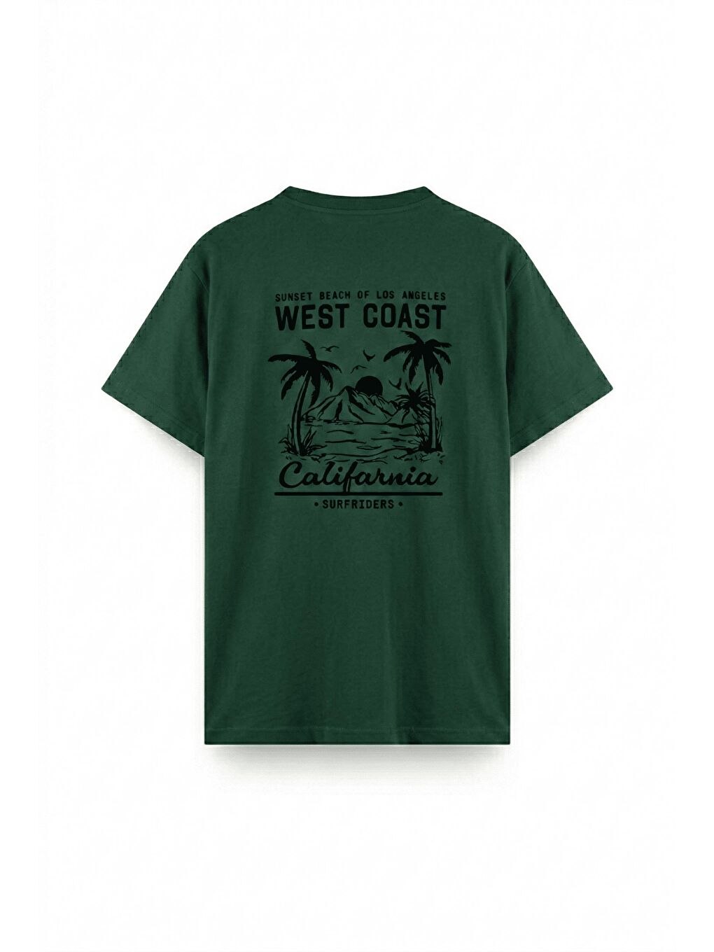 Yeşil West Coast Surfriders California Baskılı Erkek Unisex Oversize Tişört Büyük Beden Tshirt
