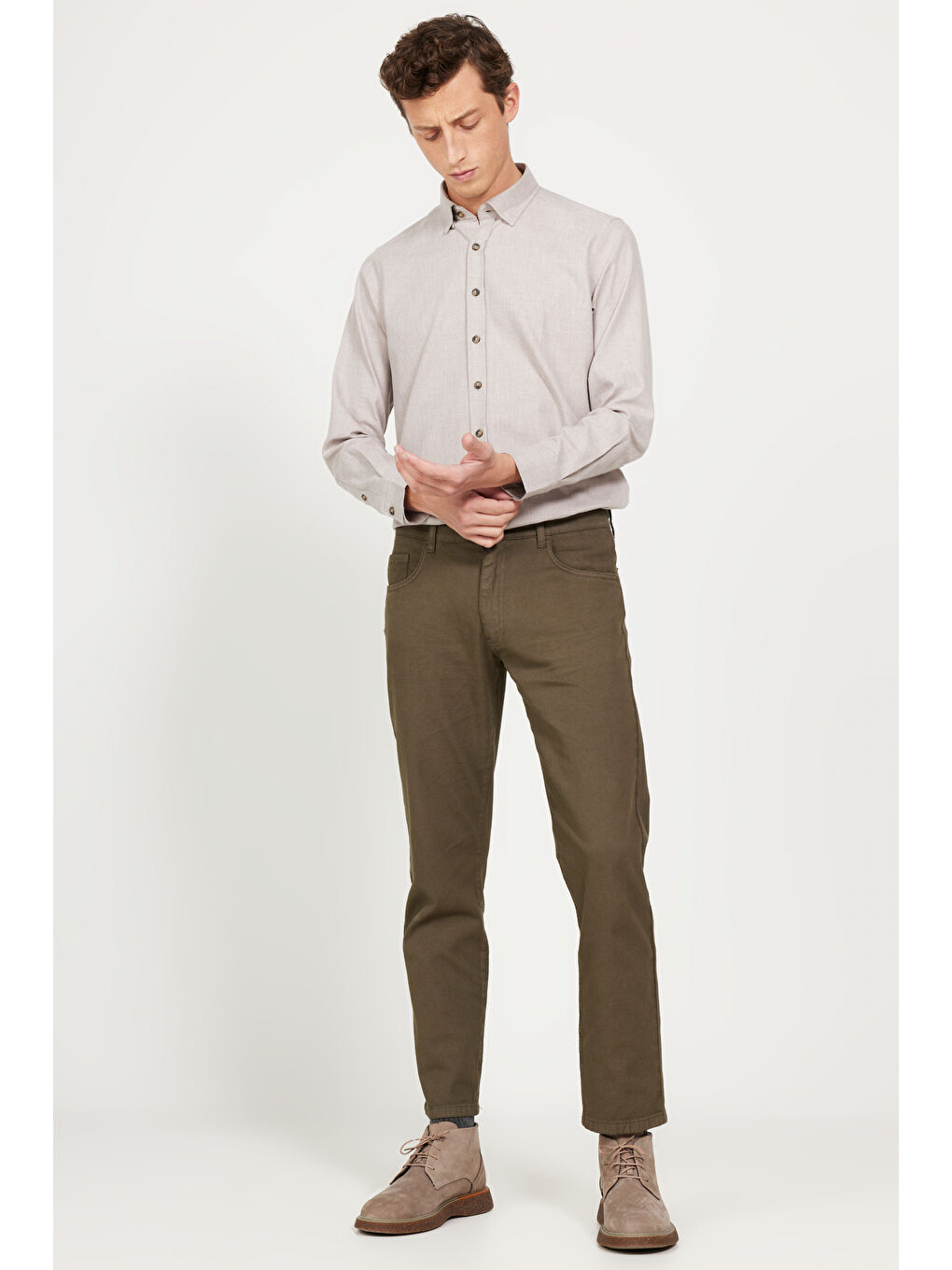 Erkek Haki Comfort Fit Rahat Kesim 5 Cep Armürlü Pamuklu Pantolon-1