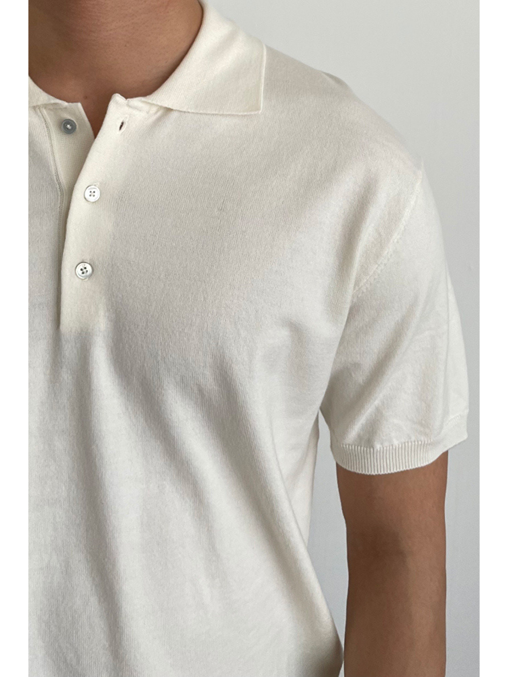 Erkek Beyaz Düğmeli Regular Fit Triko T-Shirt-2