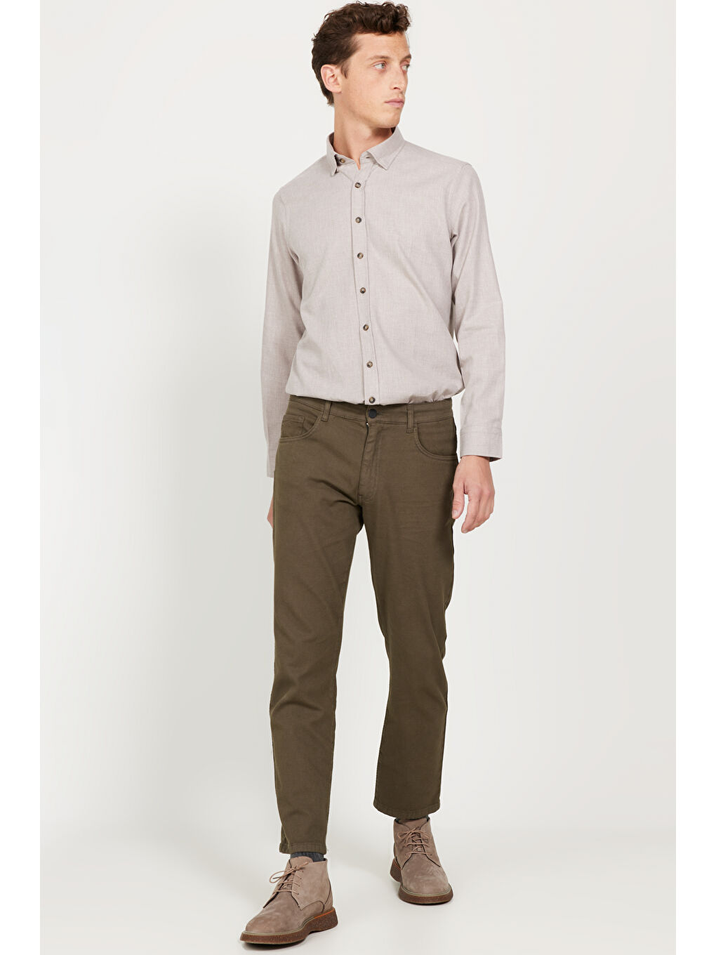 Erkek Haki Comfort Fit Rahat Kesim 5 Cep Armürlü Pamuklu Pantolon-2