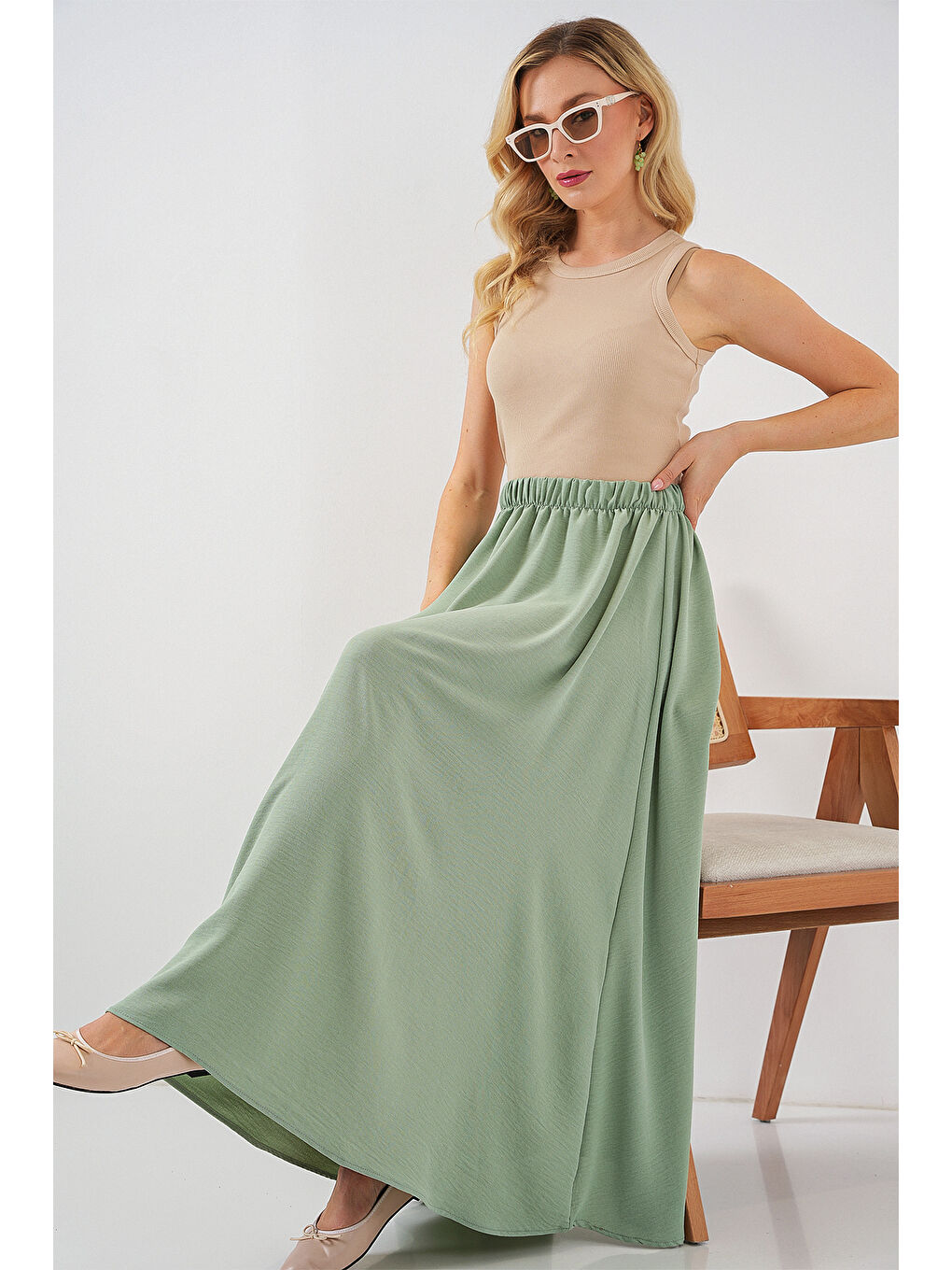 Kadın Uzun Ayrobin Etek 8050 - E.Yeşil-2