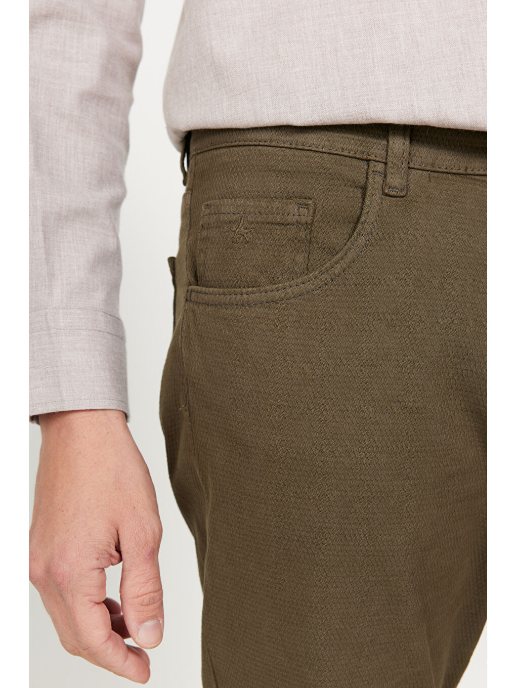 Erkek Haki Comfort Fit Rahat Kesim 5 Cep Armürlü Pamuklu Pantolon-3