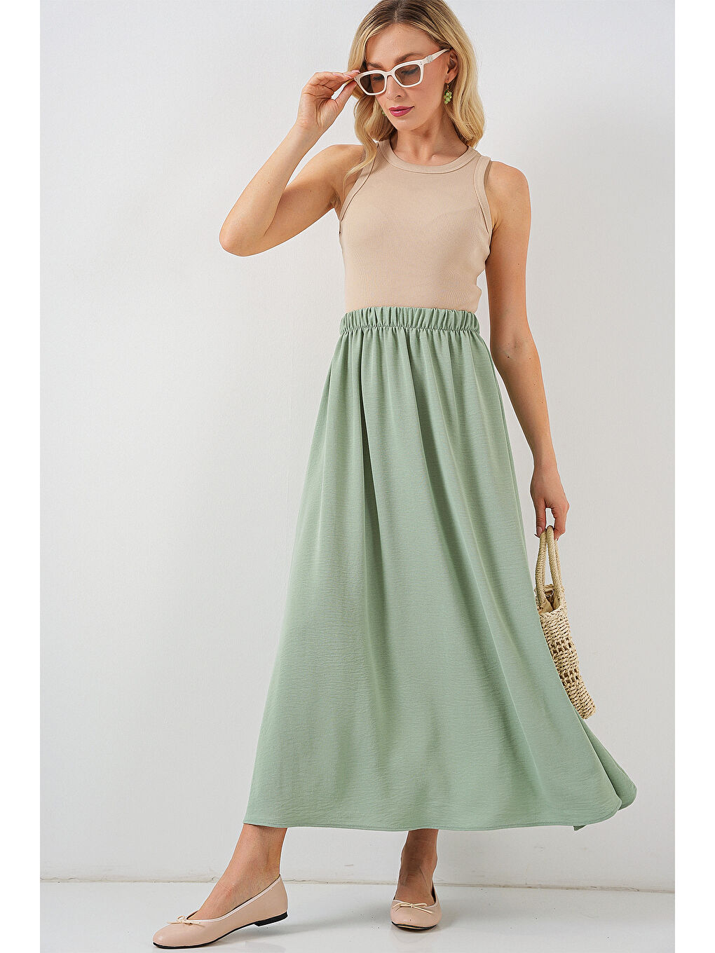 Kadın Uzun Ayrobin Etek 8050 - E.Yeşil-3
