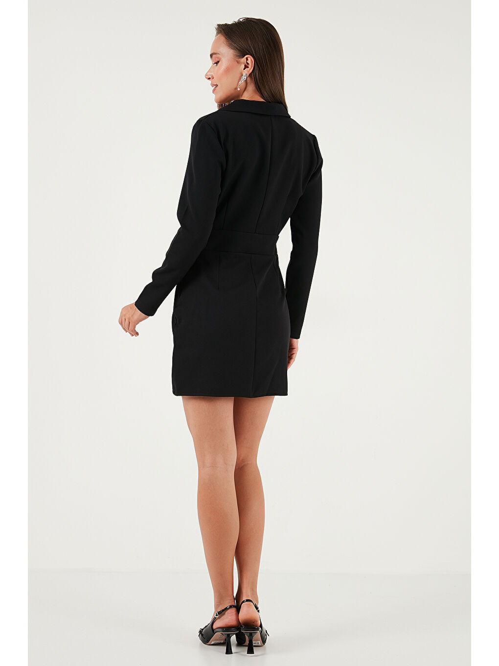 Siyah Regular Fit Mono Yaka Mini Boy Uzun Kollu Elbise 611EL749-5