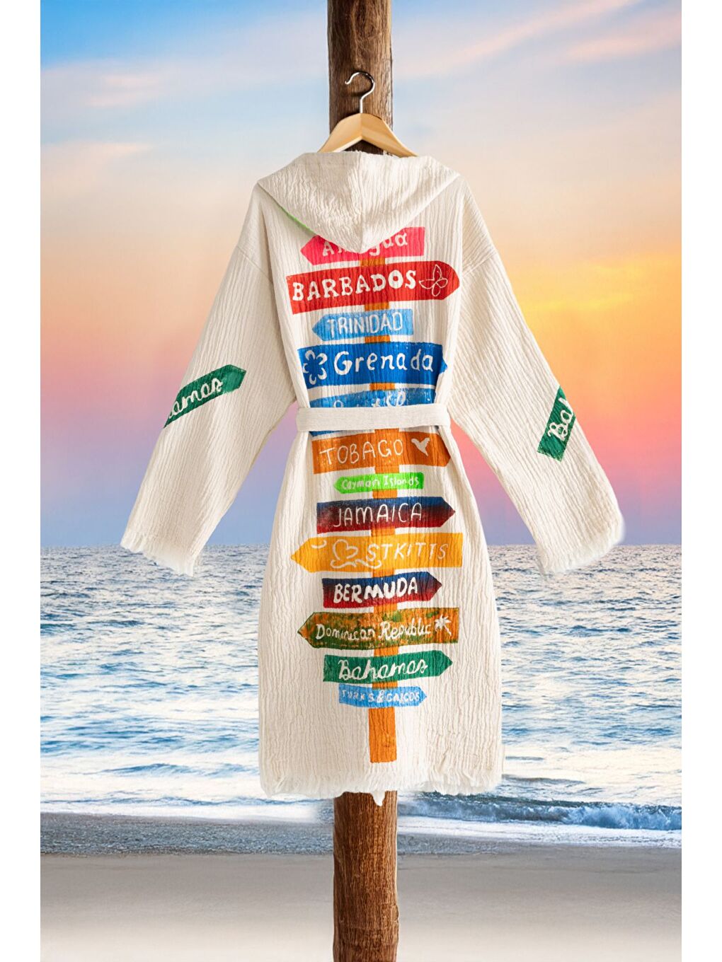 Ekru Organik %100 Pamuk Kapüşonlu Sabalık Bornoz Plaj Elbisesi - Nomada - S/M KREM/S/M-1