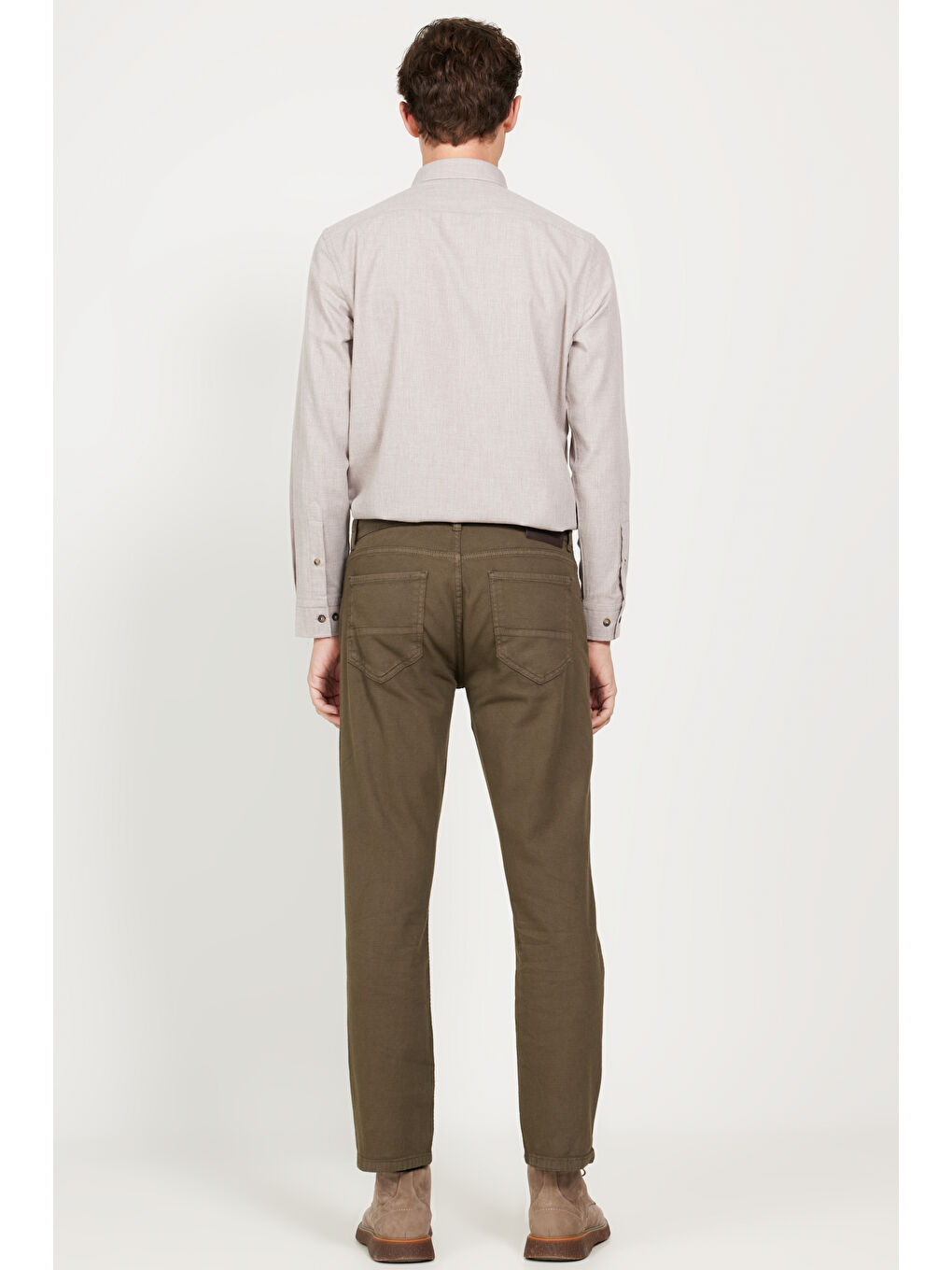 Erkek Haki Comfort Fit Rahat Kesim 5 Cep Armürlü Pamuklu Pantolon-4