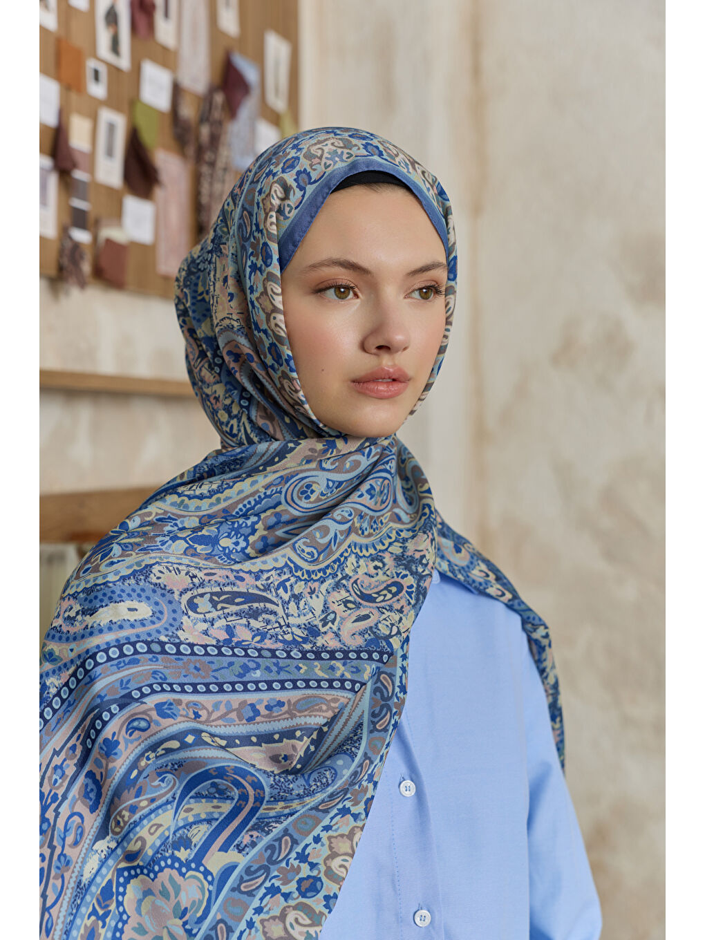 Cupra Prive Desenli Şal Saga İndigo-1