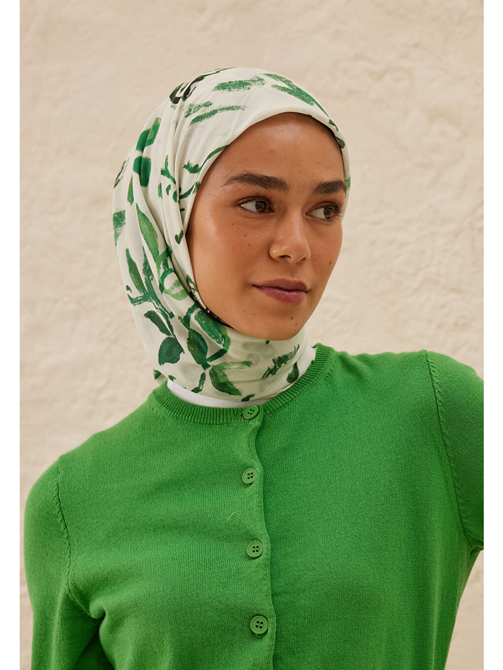 Amore Desen Pamuk Vual Eşarp Yeşil-2
