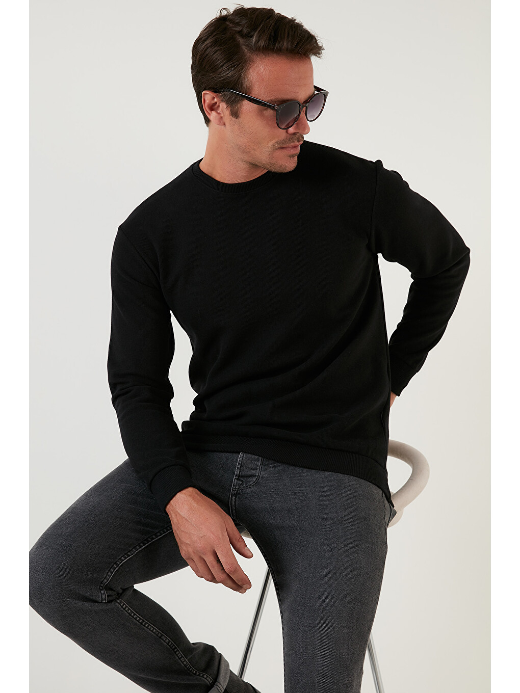 Siyah Slim Fit Bisiklet Yaka Pamuklu Kazak 4562013w4