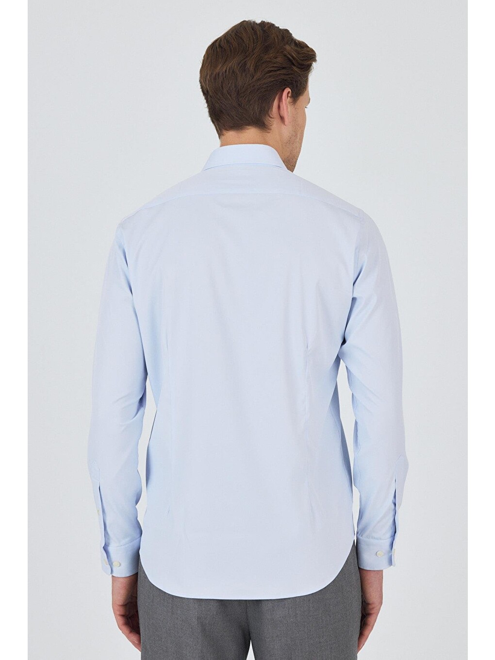 Koyu Mavi Yarım İtalyan Yaka Cepsiz Gabardin Uzun Kol Slim Fit Esnek Gömlek 1004250235-2
