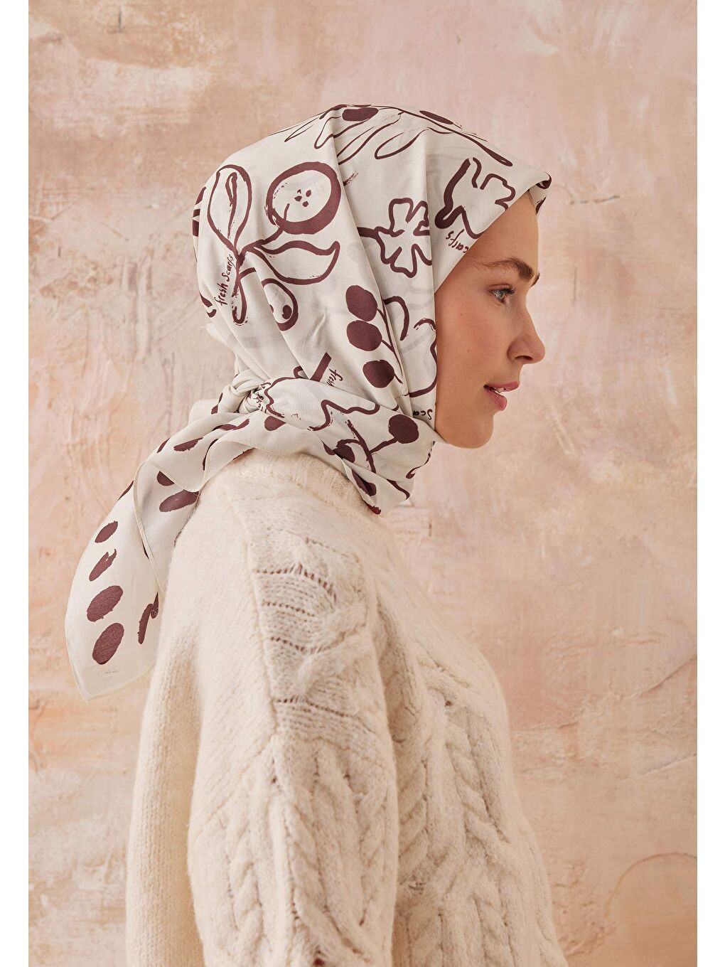 Kırmızı Luna Desen Pamuk İpek Eşarp Vişne-3