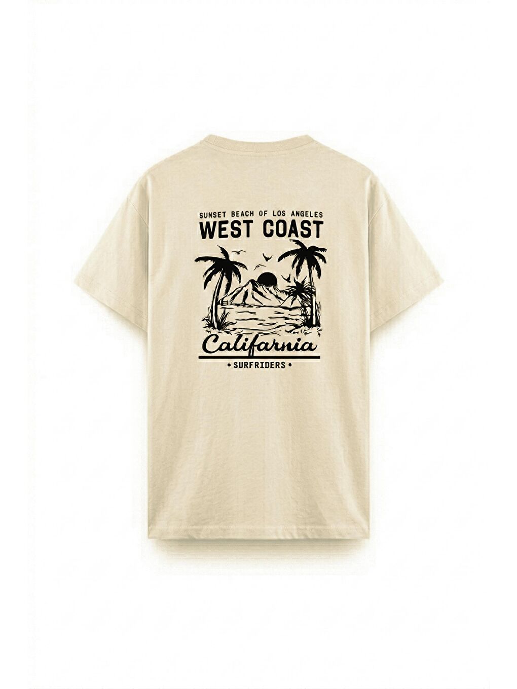 Bej West Coast Surfriders California Baskılı Erkek Unisex Oversize Tişört Büyük Beden Tshirt