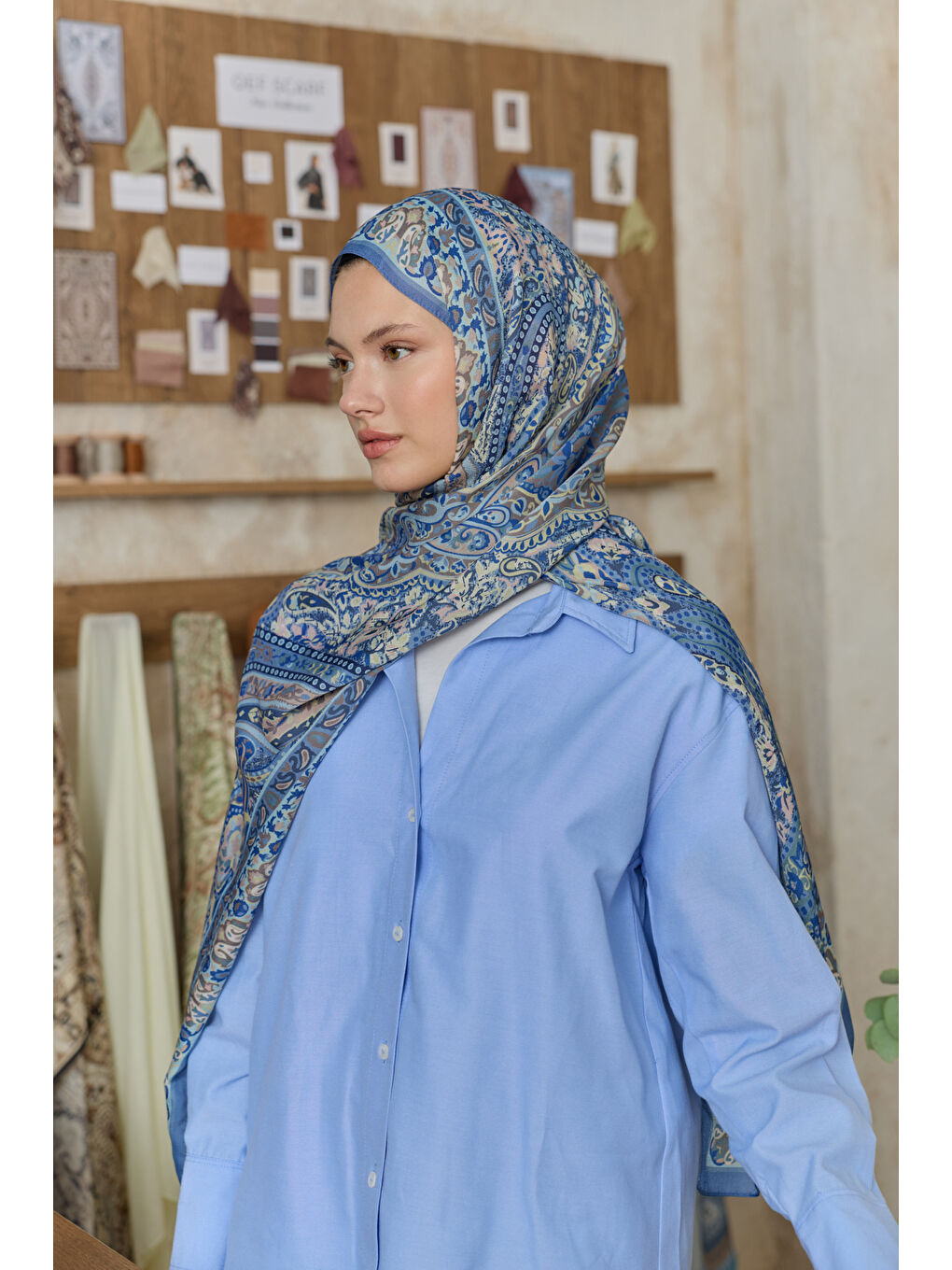 Cupra Prive Desenli Şal Saga İndigo-2