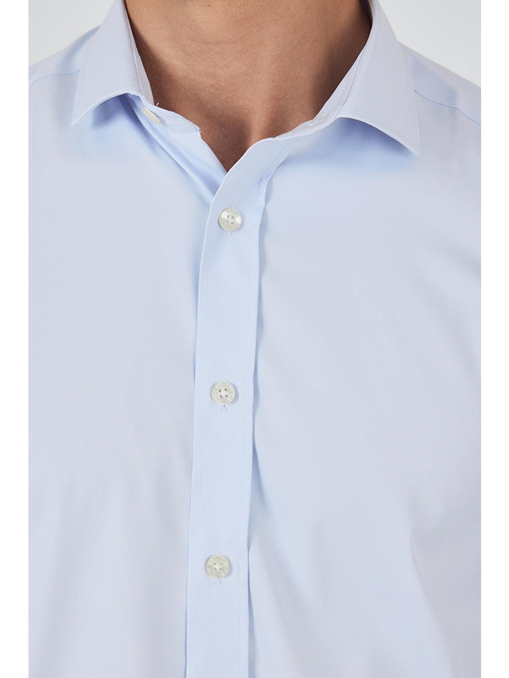 Koyu Mavi Yarım İtalyan Yaka Cepsiz Gabardin Uzun Kol Slim Fit Esnek Gömlek 1004250235-3