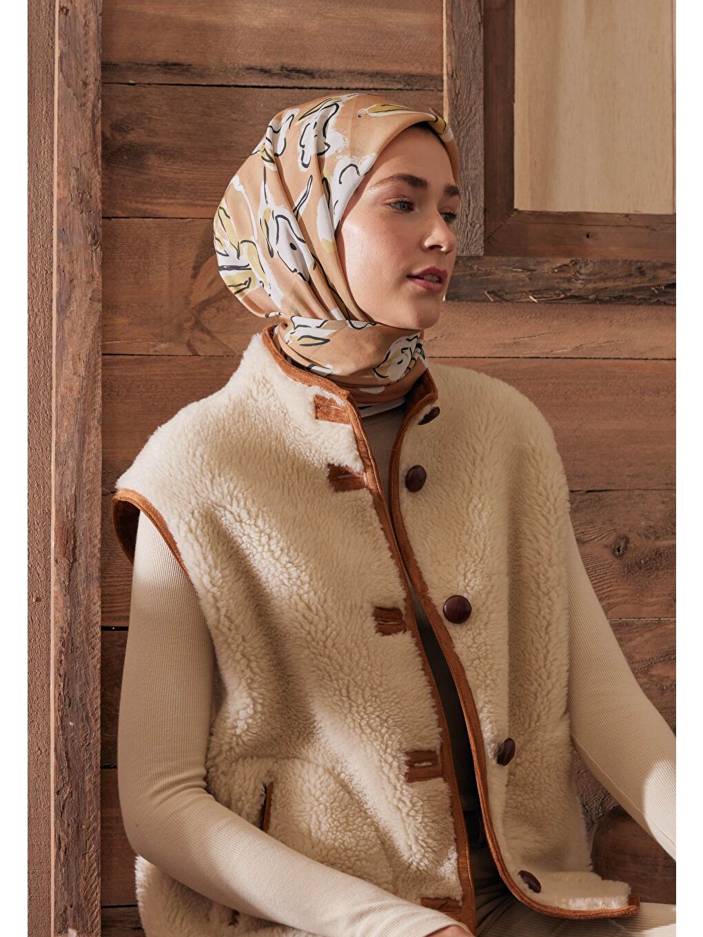 Aspen Desen Pamuk İpek Eşarp Pastel Turuncu-1