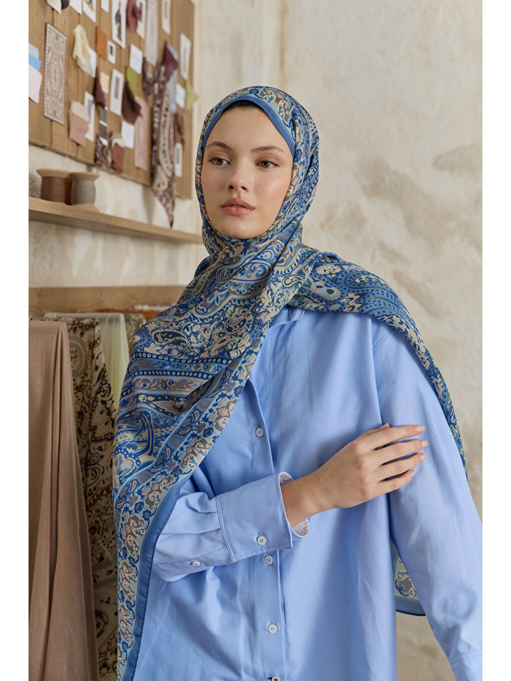 Cupra Prive Desenli Şal Saga İndigo-3