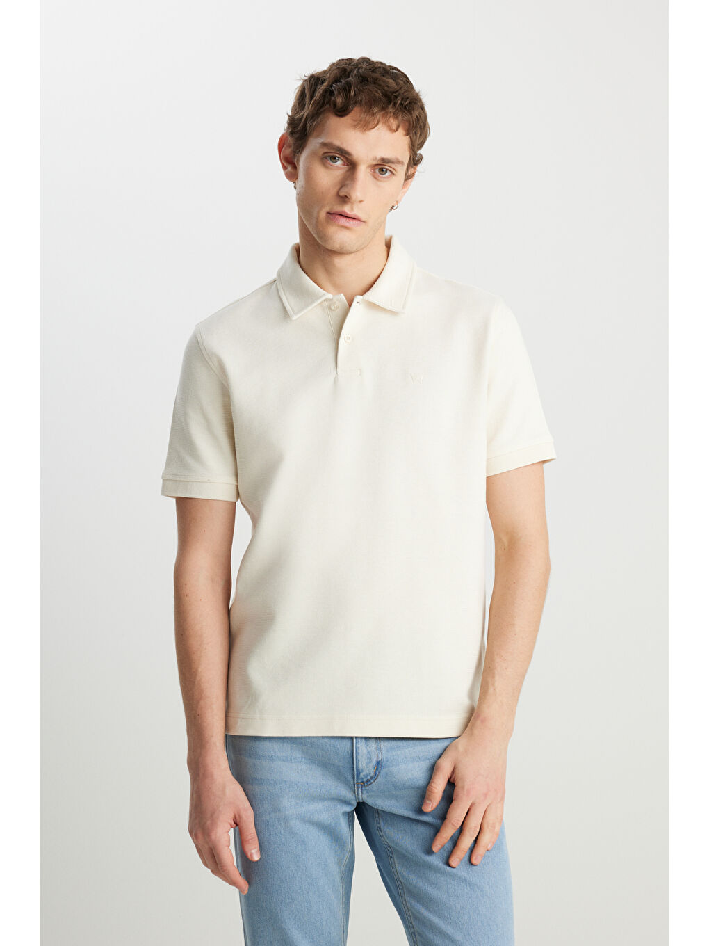 Regular Fit Normal Kesim Ekru Polo Yaka Tişört